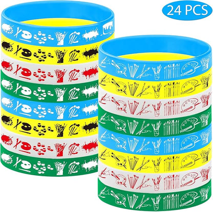 24PCS Art Painting Silicone Bracelets Rubber Wristbands -Paint Colorful Party Favors Artists Prizes Party Decorations Birthday Baby Shower Party Supplies