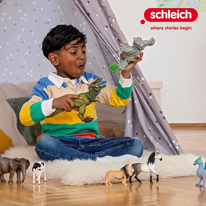 schleich DINOSAURS — Tyrannosaurus Rex, T-Rex Toy with Realistic Detail and Movable Jaw, Imagination-Inspiring Dinosaur Toys for Girls and Boys Ages 4+, Green, 11.2" x 5.6" x 3.8"