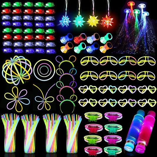 292 PCS Glow in the Dark Party Supplies for Kids Adults,Neon Party Favors Glow Sticks Rings Glasses Headband Birthday Graduation Glow Party
