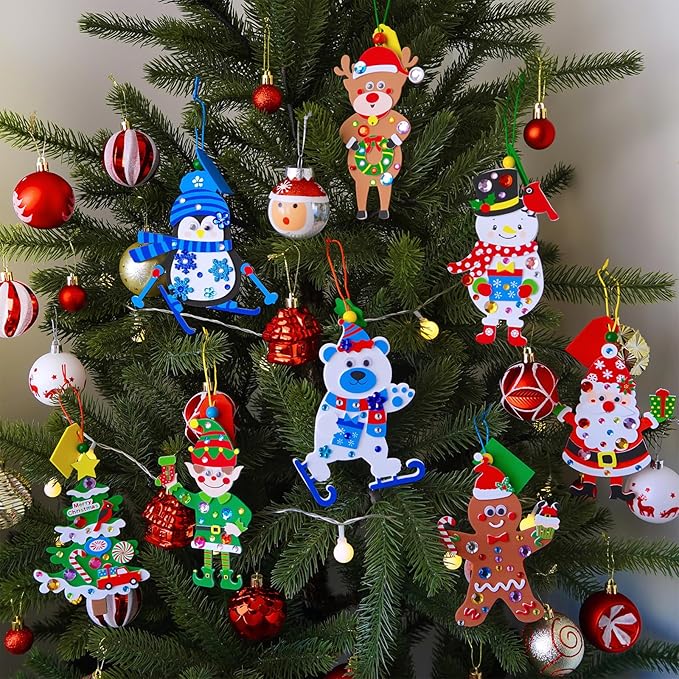 Winlyn 24 Set Christmas Craft Kits - Winter Crafts DIY Ornaments & Decorations - Festive Foam Stickers - Arts & Crafts for Kids - Holiday Home & Classroom Activities - Party Favors