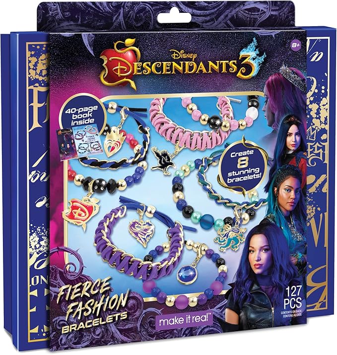 Make It Real Disney Descendants 3 Fierce Fashion Jewelry Kit - DIY Bead & Charm Bracelet Making Set, Includes Supplies, Beads, Charms, Descendants Book - Create 8 Bracelets, for Ages 8