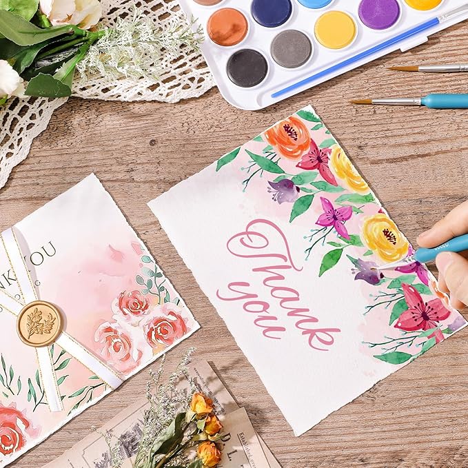 25 Sheets Watercolor Paper, 300 GSM Deckled Edge Paper 5 x 7 inch Rough/Textured Handmade Paper Cotton Paper White Textured Paper for Watercolors, Wedding Invitations, Cards, Crafts