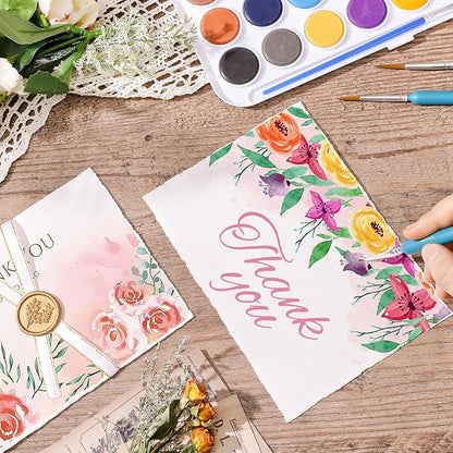 25 Sheets Watercolor Paper, 300 GSM Deckled Edge Paper 5 x 7 inch Rough/Textured Handmade Paper Cotton Paper White Textured Paper for Watercolors, Wedding Invitations, Cards, Crafts