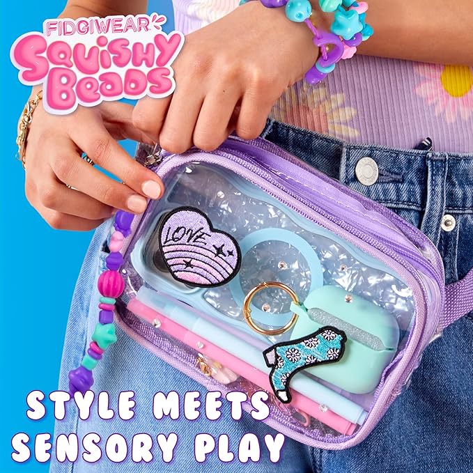 Fidgiwear Squishy Beads – Dreamy Blue Theme, Create Fashionable Fidget Jewelry with Scented Squishy Beads for Jewelry Making, Toddler Sensory Bracelet Making Kit for Ages 3+