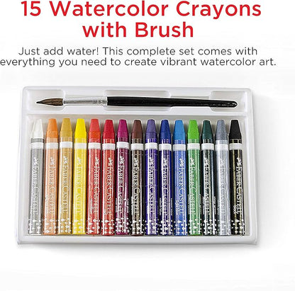 Faber-Castell Watercolor Crayons with Brush, 15 Colors - Premium Quality Art Supplies for Kids