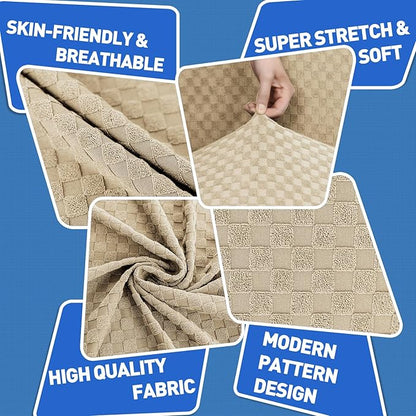 MAXIJIN 3 Piece Jacquard Couch Covers for 2 Cushion Couch Stretch Non Slip Love Seat Couch Cover for Dogs Pet Friendly Elastic Furniture Protector Loveseat Slipcovers (Loveseat, Light Beige)
