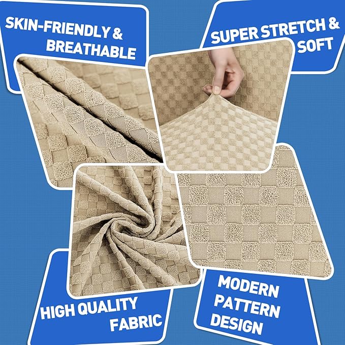 MAXIJIN 2 Piece Jacquard Chair Covers with Arms Super Stretch Non Slip Chair Slipcover for Living Room Dogs Pet Friendly Elastic Sofa Couch Protector Armchair Cover (Chair, Light Beige)