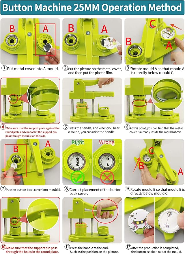 Button Maker Machine, (3rd Gen) Installation-Free 25mm(1 in) DIY Pin Button Maker Press Machine Kit, Badge Punch Press Machine with Free 500pcs Button Parts&Pictures&Circle Cutter&Magic Book