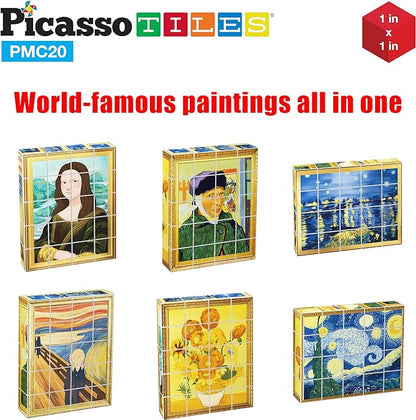 PicassoTiles 1” Magnetic Puzzle Building Cubes Blocks for kids, Van Gogh puzzle, Mona Lisa Hand puzzle, kids toys 3+ year old boy girl, STEM toys, Toddler, Teen,Young Explorers,Educational Popular Art
