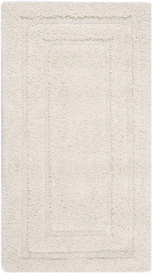 SAFAVIEH Florida Shag Collection Accent Rug - 4' x 6', Creme & Creme, Border Design, Non-Shedding & Easy Care, 1.2-inch Thick Ideal for High Traffic Areas in Foyer, Living Room, Bedroom (SG454-1111)