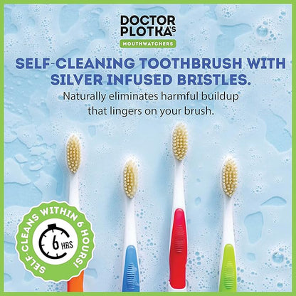 MOUTHWATCHERS Soft Kids Toothbrushes, 4 Pack, Manual Flossing Toothbrush, Ultra Clean, Pink Childrens Toothbrushes, by Dr. Plotka's