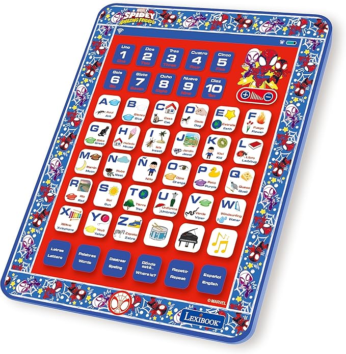 LEXiBOOK, Spidey and his Amazing Friends, Bilingual Learning Tablet - English/Spanish - Toy to Learn to Count, Vocabulary and Make Music, JCPAD002SPi2