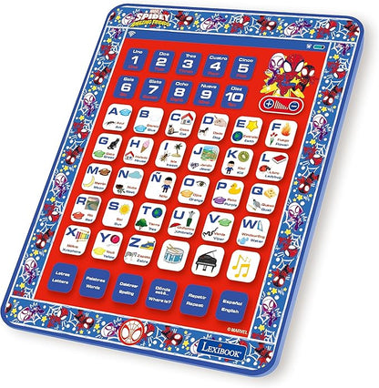 LEXiBOOK, Spidey and his Amazing Friends, Bilingual Learning Tablet - English/Spanish - Toy to Learn to Count, Vocabulary and Make Music, JCPAD002SPi2