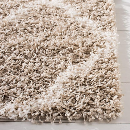 SAFAVIEH Dallas Shag Collection 2'3" x 10' Beige/Ivory SGDS257D Trellis Non-Shedding Living Room Bedroom Dining Room Entryway Plush 1.5-inch Thick Runner Rug