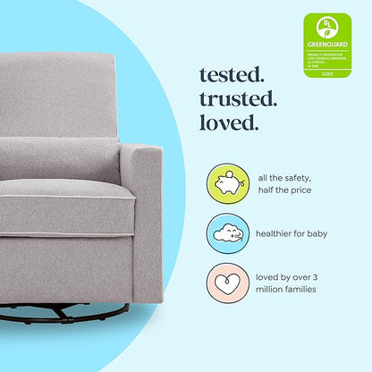 DaVinci Piper Upholstered Recliner and Swivel Glider in Grey with Cream Piping, Greenguard Gold & CertiPUR-US Certified