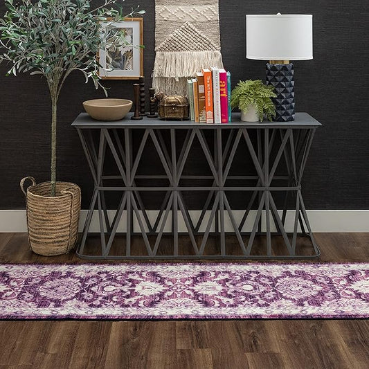 Mohawk Home Floral Worcester Purple Runner Rug, (2' x 8')