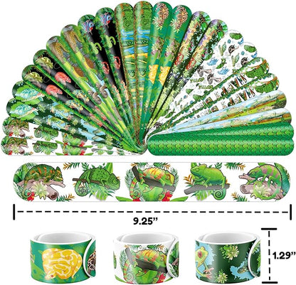 48PCS Reptile Party Favors - 24 Tattoos & 24 Slap Bracelets, Alligator, Lizard, Gecko, Snake Patterns - Perfect for Reptile-Themed Birthdays, Classroom Prizes, and Party Supplies for Boys & Girls