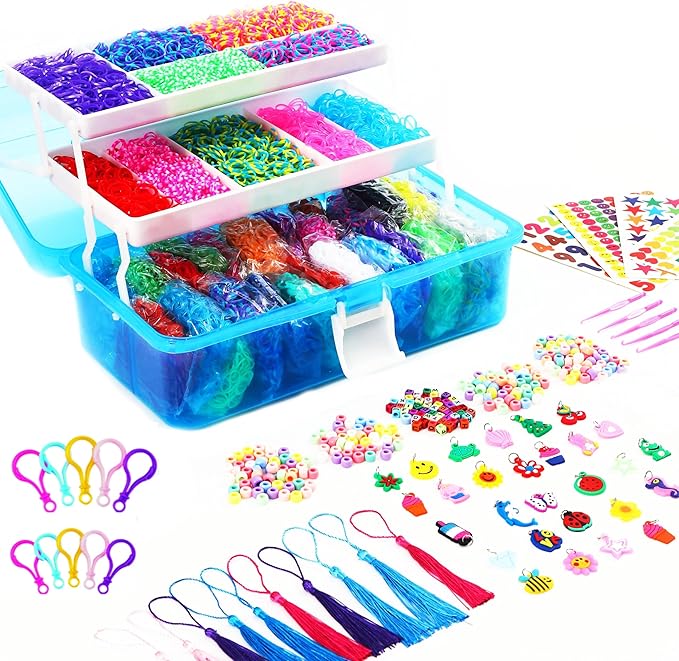 YITOHOP 15000+ Loom Rubber Bands Bracelet Kit, Rubber Bands for Bracelet Making Kit,Loom Bracelet Making Kit with 3 Layer Container,30 Colors,380 Beads, Charms Hooks Tools