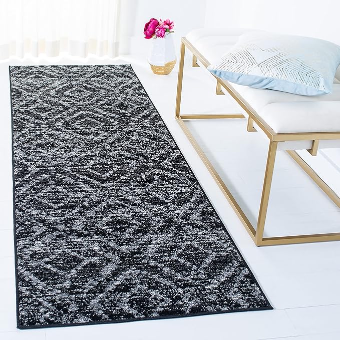 SAFAVIEH Adirondack Collection Runner Rug - 2'6" x 10', Black & Ivory, Modern Diamond Distressed Design, Non-Shedding & Easy Care, Ideal for High Traffic Areas in Living Room, Bedroom (ADR131A)