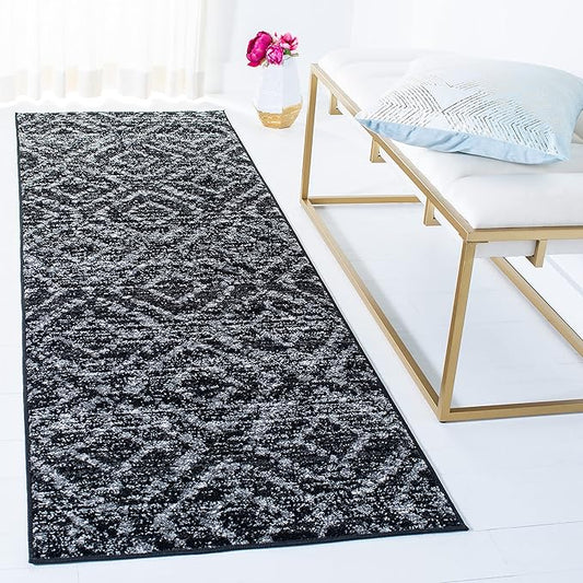 SAFAVIEH Adirondack Collection Runner Rug - 2'6" x 12', Black & Ivory, Modern Diamond Distressed Design, Non-Shedding & Easy Care, Ideal for High Traffic Areas in Living Room, Bedroom (ADR131A)