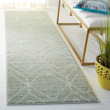 SAFAVIEH Adirondack Collection Runner Rug - 2'6" x 12', Sage & Ivory, Modern Geometric Design, Non-Shedding & Easy Care, Ideal for High Traffic Areas in Living Room, Bedroom (ADR241Y)