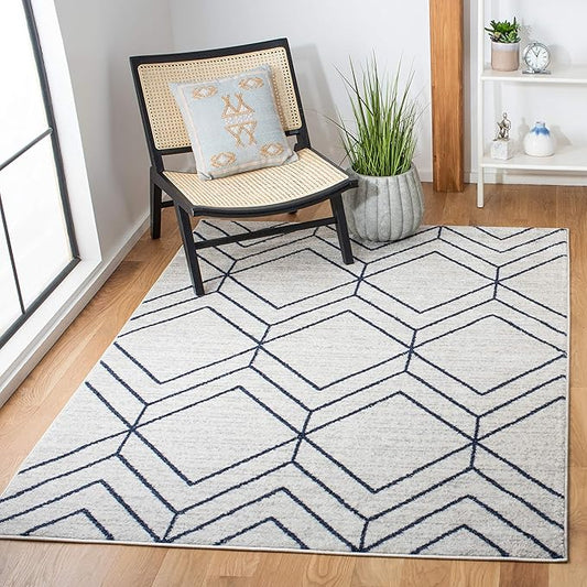 SAFAVIEH Adirondack Collection Accent Rug - 3' x 5', Light Grey & Navy, Modern Geometric Design, Non-Shedding & Easy Care, Ideal for High Traffic Areas in Entryway, Living Room, Bedroom (ADR241N)