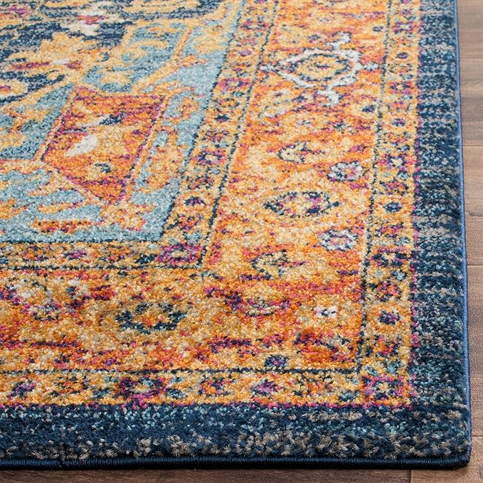 SAFAVIEH Evoke Collection 2'2" x 9' Blue/Orange EVK275C Oriental Medallion Distressed Non-Shedding Living Room Entryway Foyer Hallway Bedroom Runner Rug