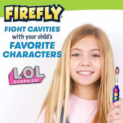 FIREFLY Ready Go Light Up Timer Toothbrush, L.O.L. Surprise!, Premium Soft Bristles, 1 Minute Timer, Less Mess Suction Cup, Battery Included, Easy Storage, Dentist Recommended, Ages 3+, 2 Pack