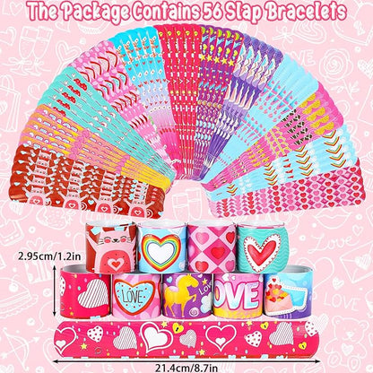 JUNEBRUSHS 50Pcs Valentines Day Party Favors Slap Bracelets Rubber Bracelets, Assorted Silicone Wristbands Snap Bracelets Valentines School Classroom Gifts Valentines Day Goodie Bag Stuffers