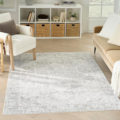Nourison Astra Machine Washable Grey 4' x 6' Area Rug - Easy Cleaning, Non Shedding, Bed Room, Living Room, Dining Room, Kitchen (4' x 6')