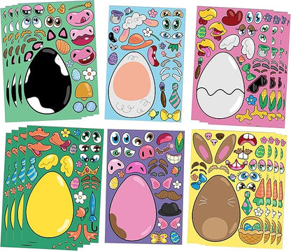 JOYIN 24 PCS Easter Stickers Mix and Match Make a Face Animal Stickers with Easter Egg Themed Pig, Bunny, Chicken, Cow, Sheep, Duck Party Favor Supplies, Art and Craft
