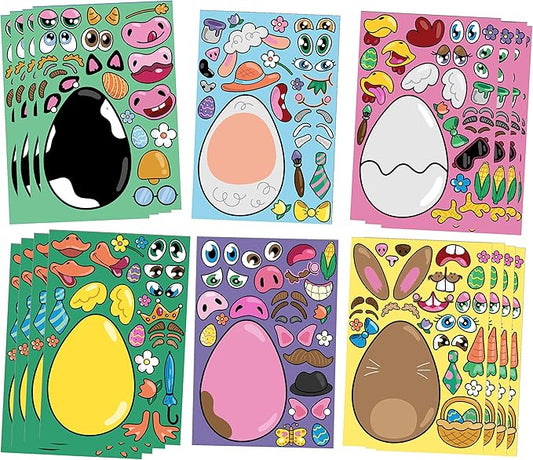 JOYIN 24 PCS Easter Stickers Mix and Match Make a Face Animal Stickers with Easter Egg Themed Pig, Bunny, Chicken, Cow, Sheep, Duck Party Favor Supplies, Art and Craft