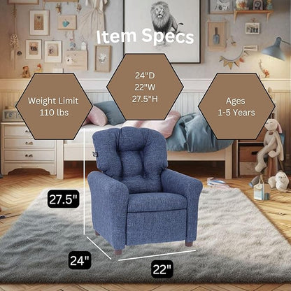 The Crew Furniture Traditional Kids Recliner, Toddler Ages 1-5 Years, Home Décor Polyester Linen, Sapphire