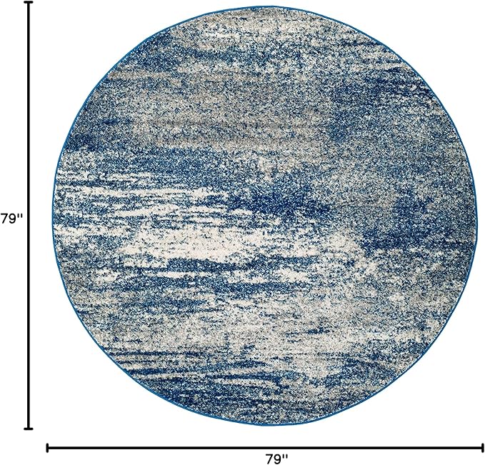 SAFAVIEH Evoke Collection 6'7" Round Navy/Ivory EVK272A Modern Abstract Non-Shedding Dining Room Entryway Foyer Living Room Bedroom Area Rug