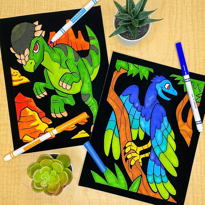 Super Pack of 18 Fuzzy Velvet Coloring Posters (Dinosaurs Edition) - Arts & Crafts for Boys and Girls - Great for After School, Travel, Quiet Time, Group Activities, and Coloring with Friends