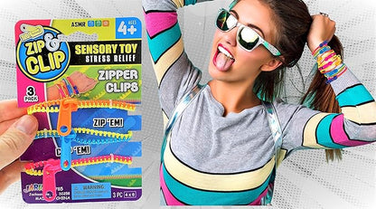 JA-RU Triple Fidget Zipper Bracelet (6 Bracelets in 2 Packs) 7.5" Neon Colors Fidget Toy for Kids Friendship Bracelet, Hand Accessories Sensory Toys Party Favors for Girls. 4785-2s