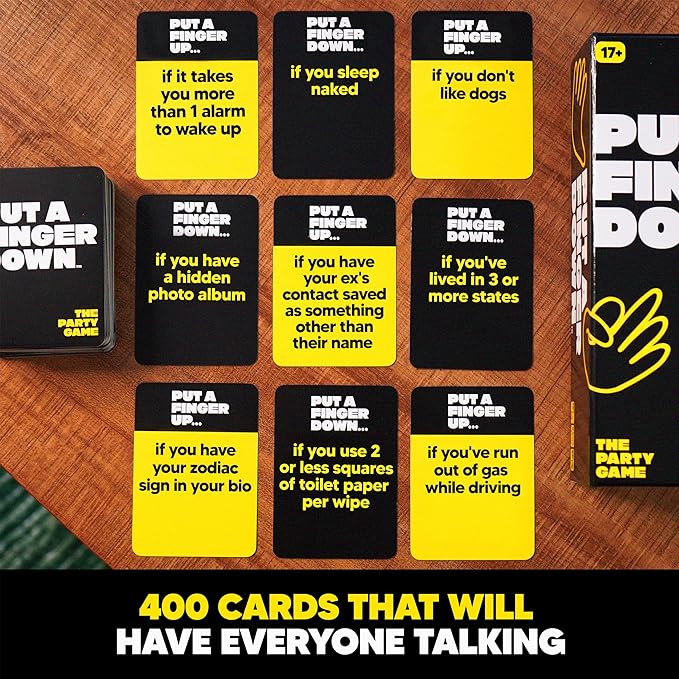 Put A Finger Down - Hilarious Party Card Game, Game Night, Parties, Big and Small Groups | Fun Social Icebreaker with 400 Cards for 2+ Players, Ages 17+