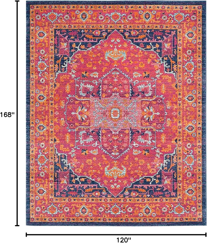 SAFAVIEH Evoke Collection 10' x 14' Fuchsia / Orange EVK275S Oriental Medallion Distressed Non-Shedding Living Room Bedroom Dining Home Office Area Rug