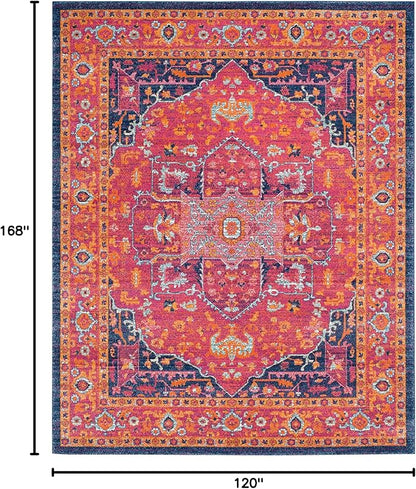 SAFAVIEH Evoke Collection 10' x 14' Fuchsia / Orange EVK275S Oriental Medallion Distressed Non-Shedding Living Room Bedroom Dining Home Office Area Rug