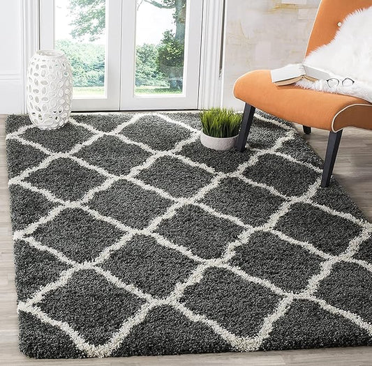 SAFAVIEH Hudson Shag Collection Accent Rug - 3' x 5', Dark Grey & Ivory, Trellis Design, Non-Shedding & Easy Care, 2-inch Thick Ideal for High Traffic Areas in Entryway, Living Room, Bedroom (SGH283G)