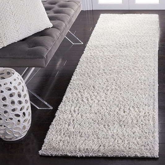 SAFAVIEH Berber Shag Collection Runner Rug - 2'3" x 8', Grey & Ivory, Non-Shedding & Easy Care, 1.2-inch Thick Ideal for High Traffic Areas in Living Room, Bedroom (BER563G)