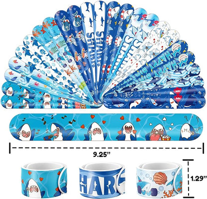 48PCS Shark Party Favors - 24PCS Tattoos & 24PCS Slap Bracelets - Ocean-Themed Birthday Supplies, Undersea Decorations, Classroom Prizes, Gifts for Boys & Girls