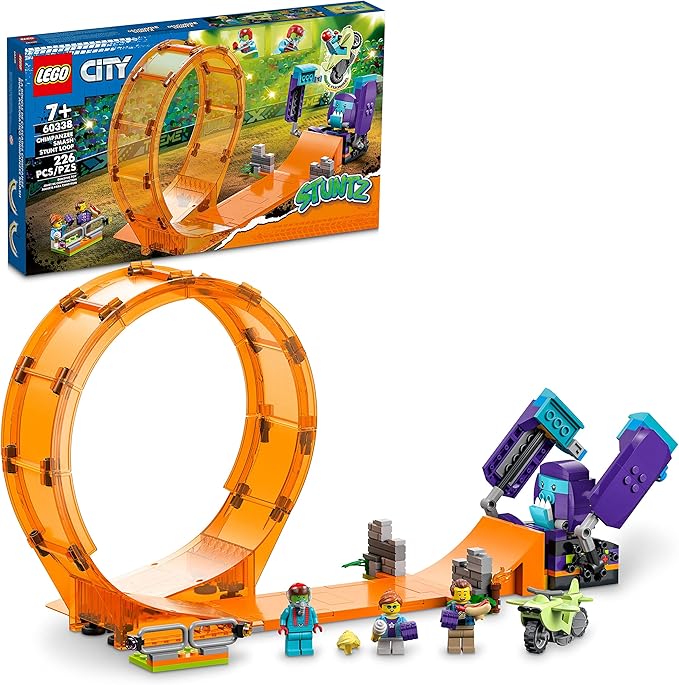LEGO City Stuntz Smashing Chimpanzee Stunt Loop 60338 with Flywheel Toy Motorcycle, Ramp, Chimp Prop and 3 Minifigures, Gift for Kids Aged 7 Plus