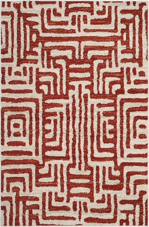 SAFAVIEH Amsterdam Collection Area Rug - 5'1" x 7'6", Ivory & Terracotta, Modern Abstract Design, Non-Shedding & Easy Care, Ideal for High Traffic Areas in Living Room, Bedroom (AMS106B)