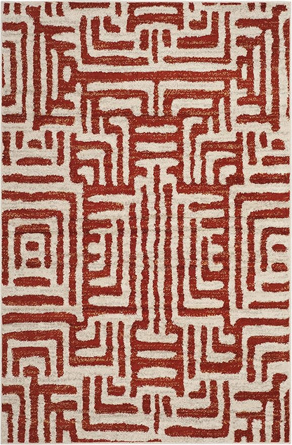 SAFAVIEH Amsterdam Collection Area Rug - 5'1" x 7'6", Ivory & Terracotta, Modern Abstract Design, Non-Shedding & Easy Care, Ideal for High Traffic Areas in Living Room, Bedroom (AMS106B)