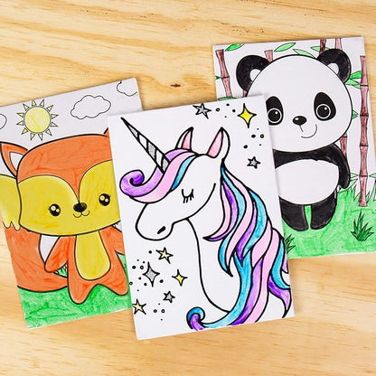 Horizon Group USA Pre-Printed Canvas & Paint Art Set. Ready to Paint 5" x 7" Canvas Panels, 12 Tempera Paints, 6 Easy-Grip Assorted Paintbrushes Included. Panda, Fox & Glitter Unicorn