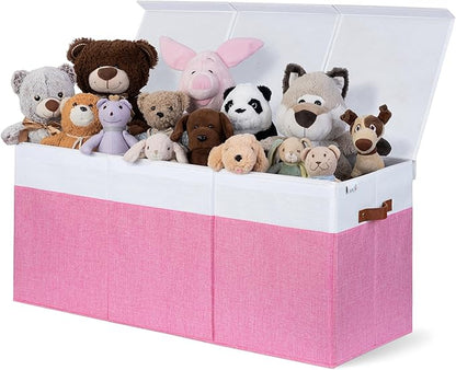 SoftOwl Extra Large Toy Storage Organizer with Lid - Sturdy, Collapsible Toy Chest Storage Box Design - Toys Bin with Dividers for Kids, Nursery, Bedroom, Playroom 37"x16"x14"