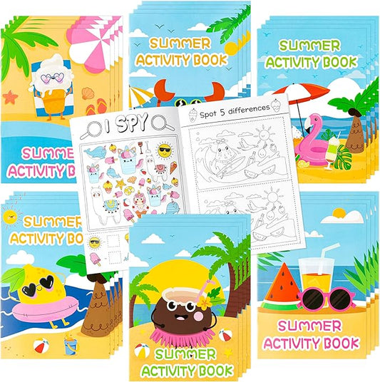 BZaber Summer Beach Coloring Books - 24Pcs Summer Game DIY Art Drawing Book Bulk Including Lemon Coconut Crab Flamingo Beach Pool Summer Patterns for Summer Holiday Classroom Rewards Goodie Bag Filler
