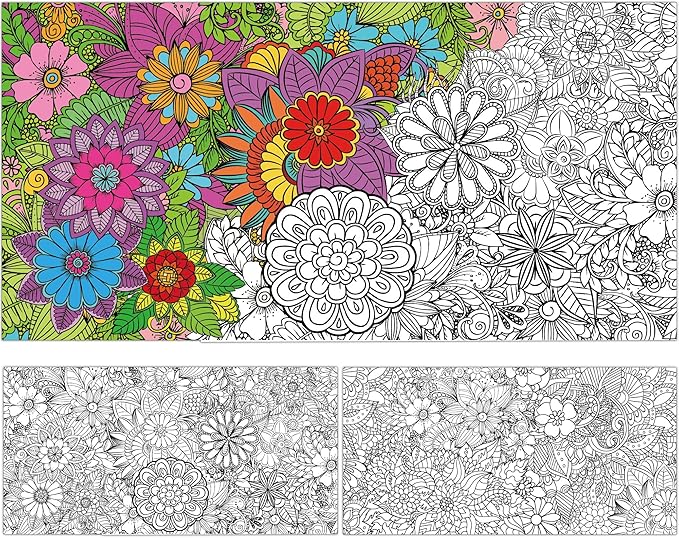 2Pack Jumbo Mandala Coloring Posters 50x30Inch Large Spring Mandala Flower Coloring Page Giant Mandala Coloring Tablecloth Wall Decor for Kids Teens Children Adults Art Craft Activity Party Supplies