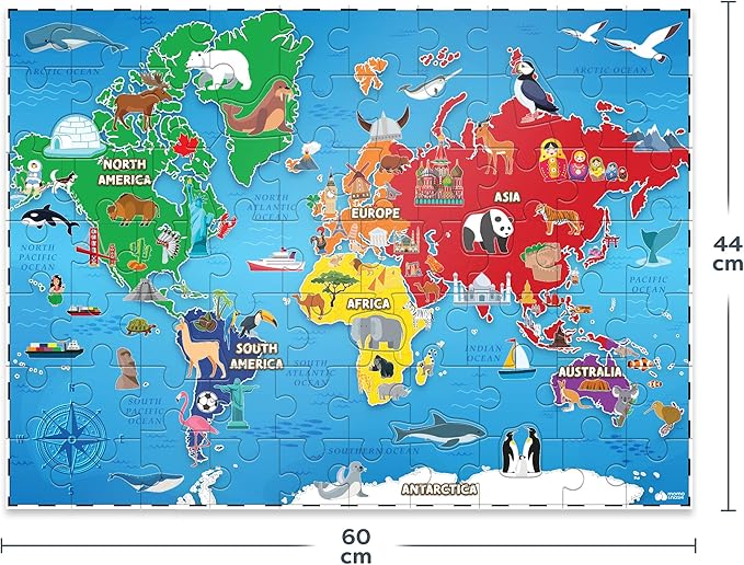 World Map Puzzle for Kids - 75 Piece - World Puzzles with Continents - Childrens Jigsaw Geography Puzzles for Kids Ages 4-8, 5, 6, 7, 8-10 Year Olds - Globe Atlas Puzzle Maps